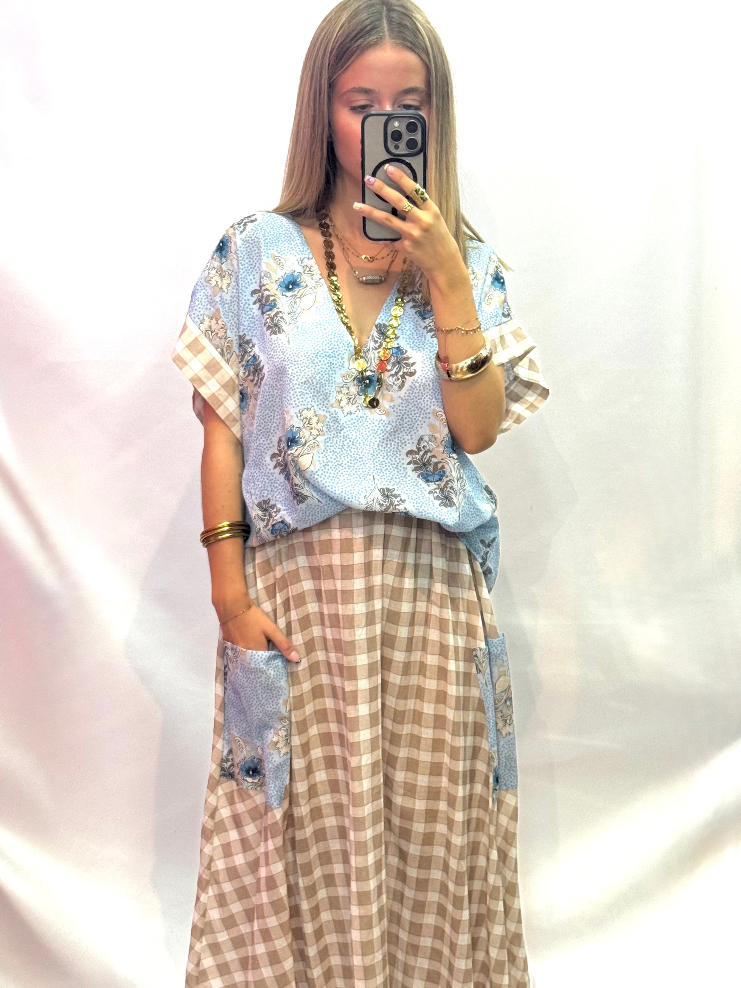 Blouse Femme Fleurie Bleu Ciel