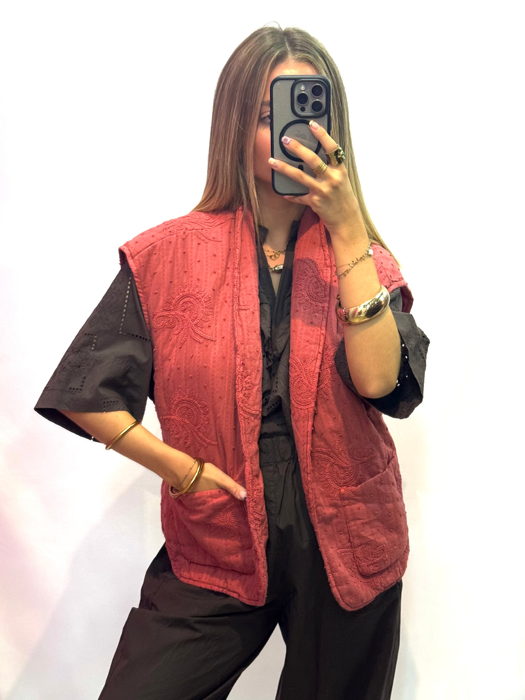 Veste Sans Manches Matelassee Brodee Femme