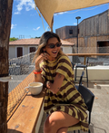 Robe Rayee Femme Jaune et Marron – Coupe Longue