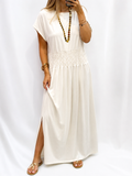 Robe longue écrue fluide à taille smockée