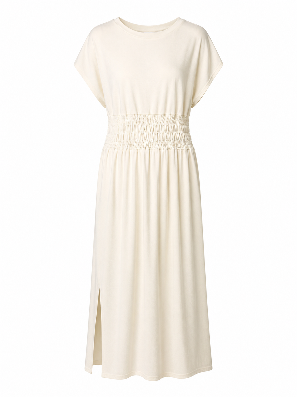 Robe longue écrue fluide à taille smockée
