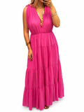 Robe longue fuchsia à volants