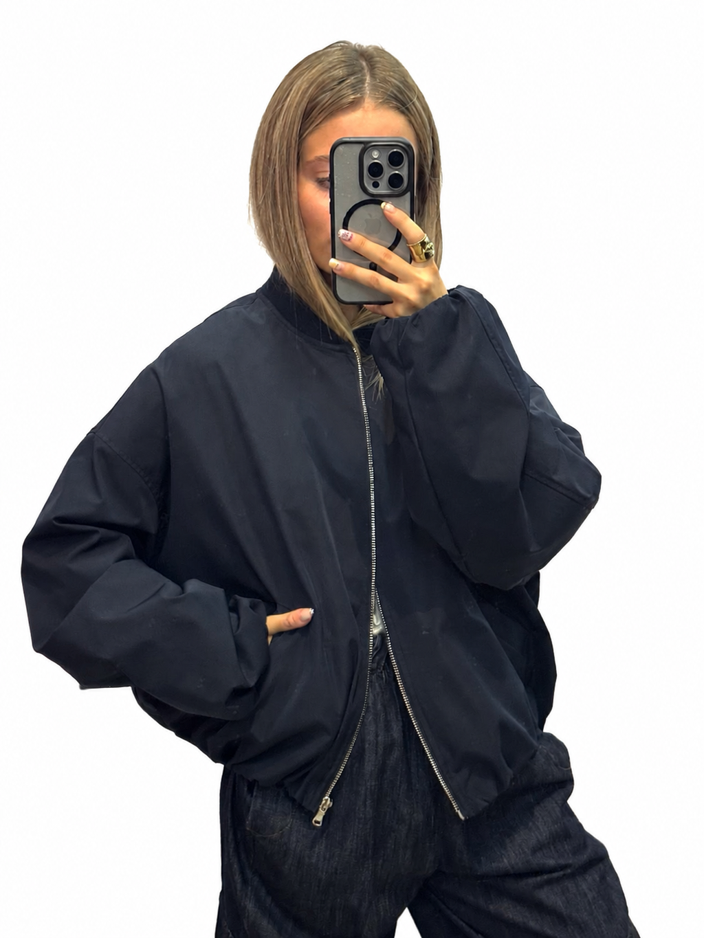 Veste bomber oversize bleu marine femme