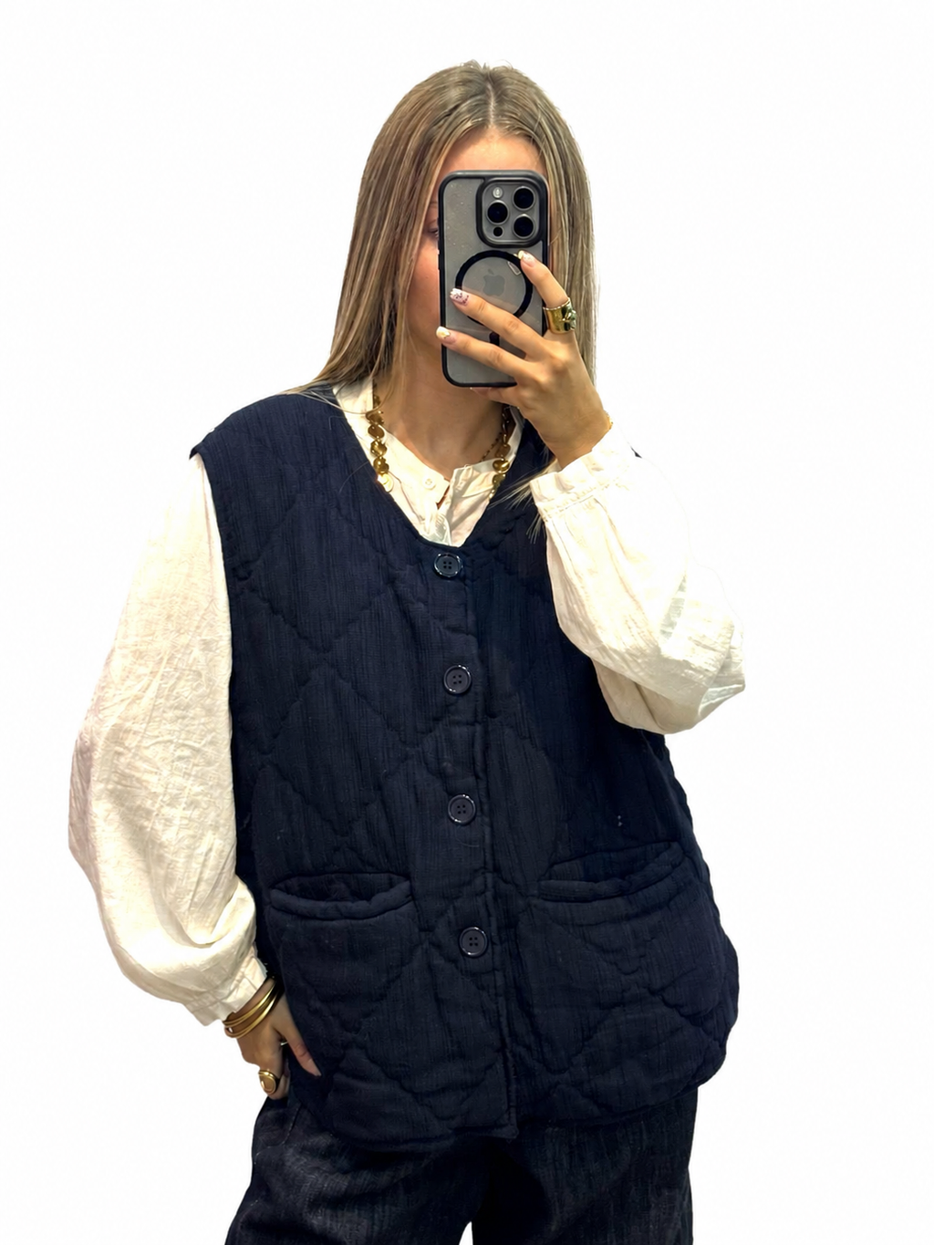 Veste sans manches matelassée bleu marine femme