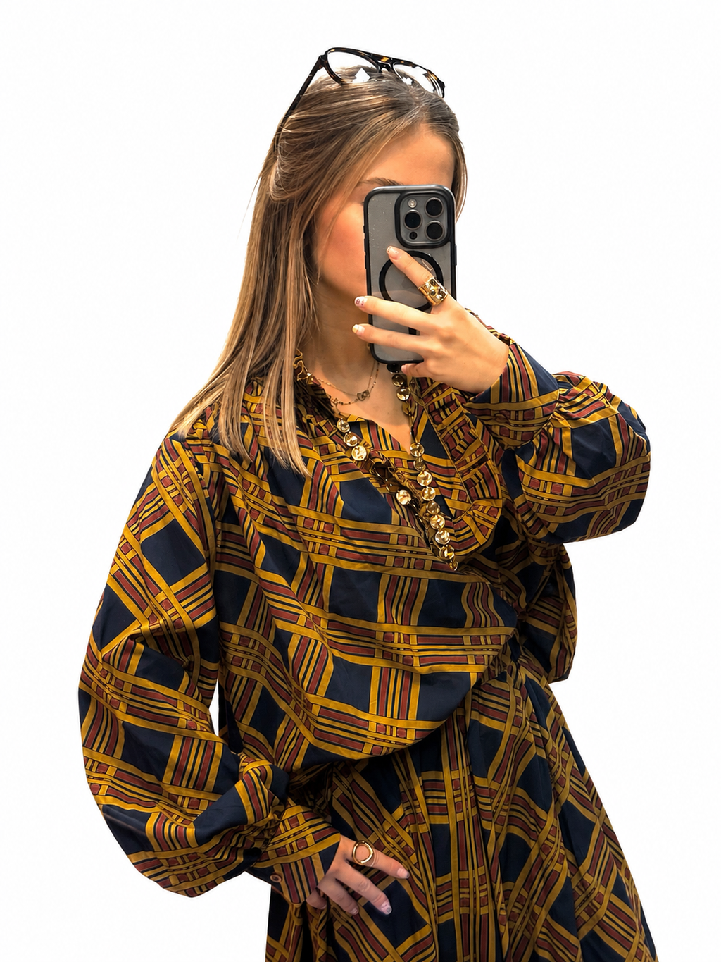 Blouse oversize bleu marine à imprimé graphique