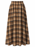 Jupe longue à carreaux beige et marron – Taille élastique