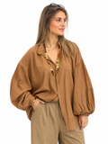Chemise oversize camel à manches ballon