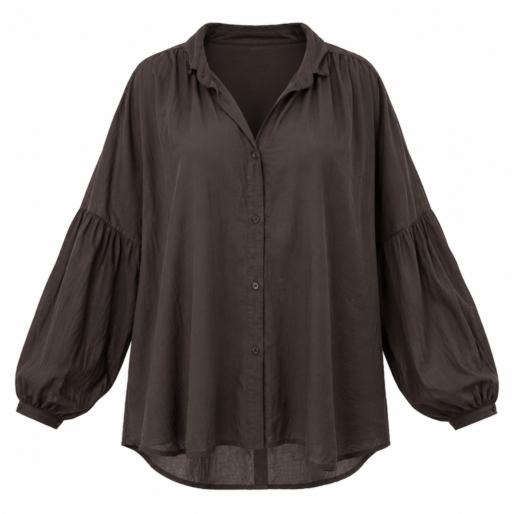 Chemise oversize marron chocolat à manches ballon