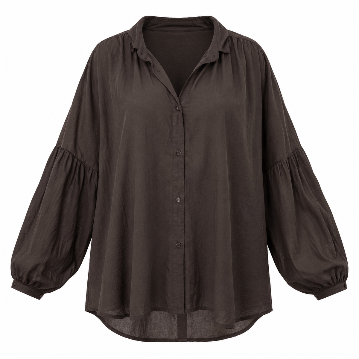 Chemise oversize marron chocolat à manches ballon
