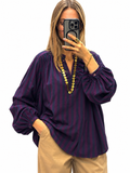 Blouse rayée prune et bleu marine à volants