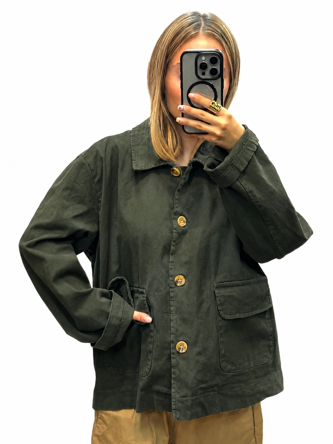Veste saharienne oversize kaki à poches
