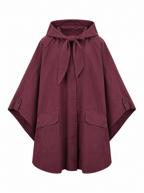 Cape poncho oversize bordeaux à capuche femme
