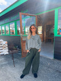 Pantalon cargo femme kaki foncé à taille élastique