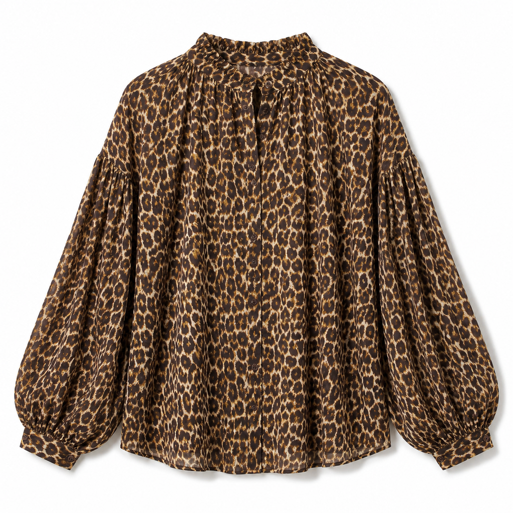 Chemise léopard femme à manches bouffantes