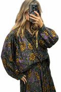 Blouse fleurie violette femme à manches bouffantes