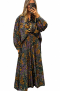 Jupe longue fleurie femme violette à taille froncée