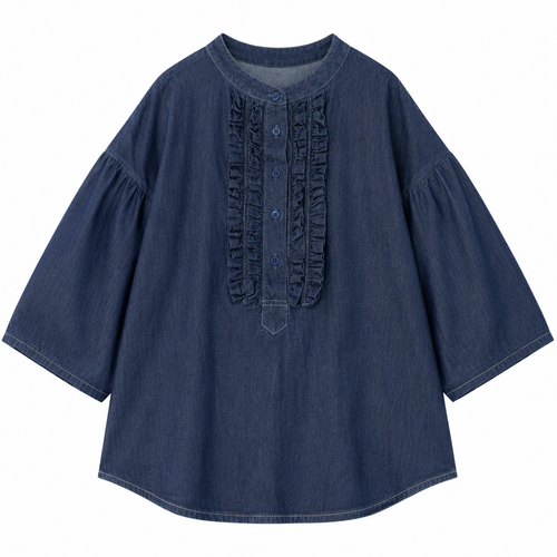 Blouse femme effet jean bleu à volants – Coupe oversize
