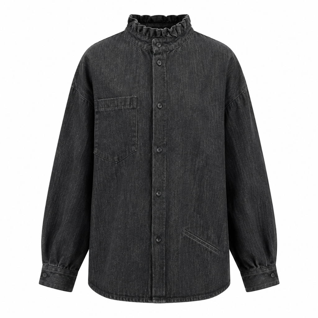 Chemise oversize femme en denim noir délavé