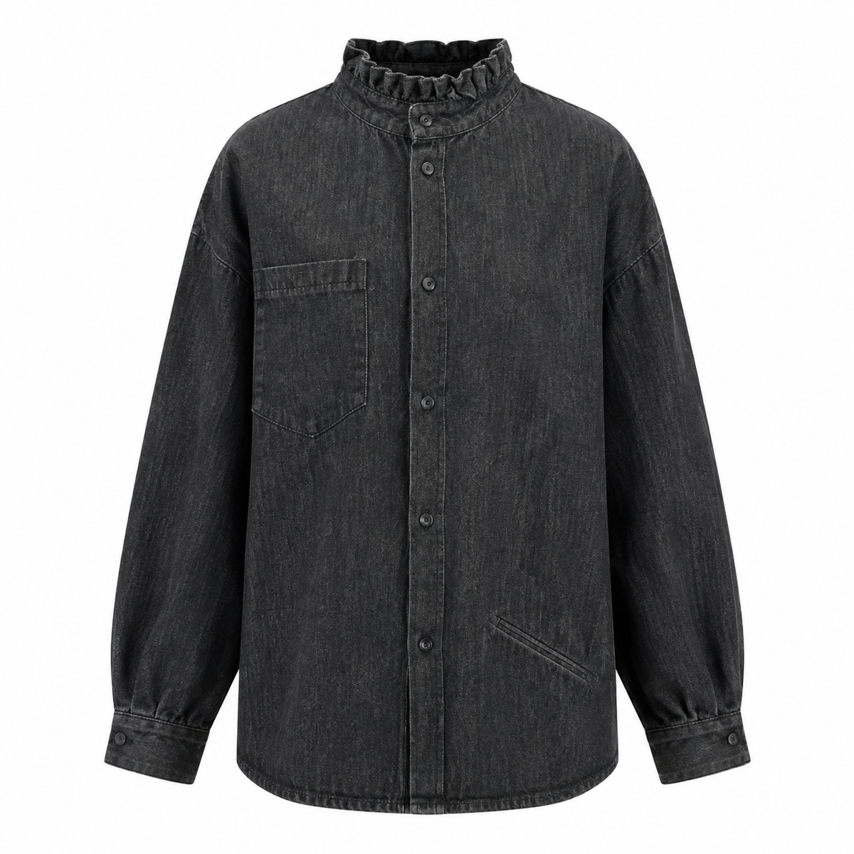 Chemise oversize femme en denim noir délavé