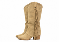 Bottes hautes beige effet daim à franges – style western