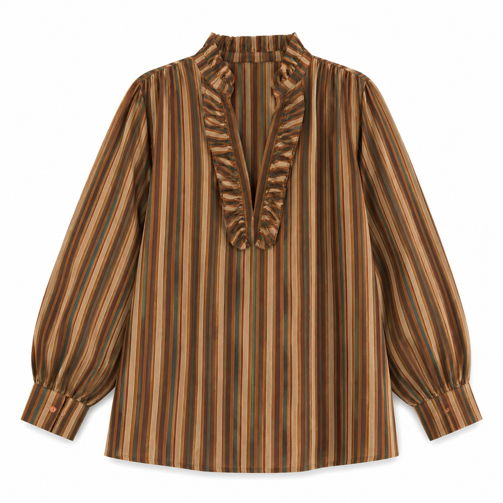 Blouse tunique femme rayée à col volanté
