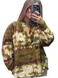 Blouse femme oversize imprimée kaki à col volanté