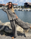 Pantalon large rayé - kaki
