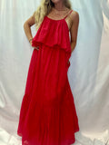 Robe Longue Boheme Femme Rouge – Volant Encolure – 100% Coton