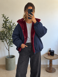 Blouson Alméa bleu marine et bordeaux, intérieur effet fourrure