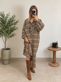 Robe chemise Carole kaki à carreaux et volants
