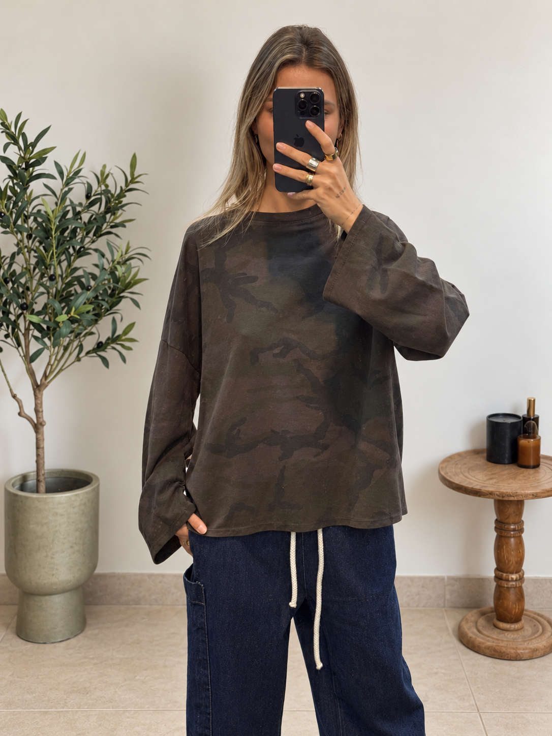 T-shirt Sienna femme imprimé camouflage kaki et marron