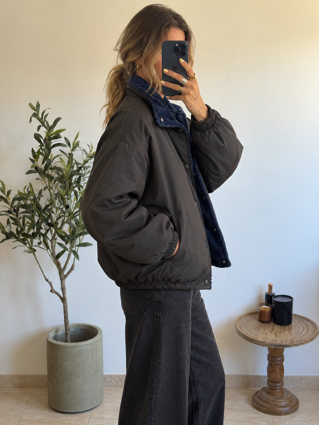 Blouson Alméa marron et bleu marine, style oversize