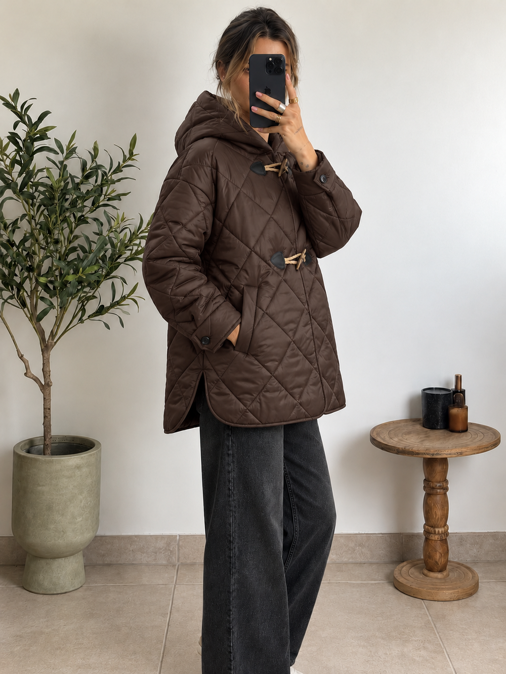 Doudoune Naélia marron chocolat femme, détails du matelassage