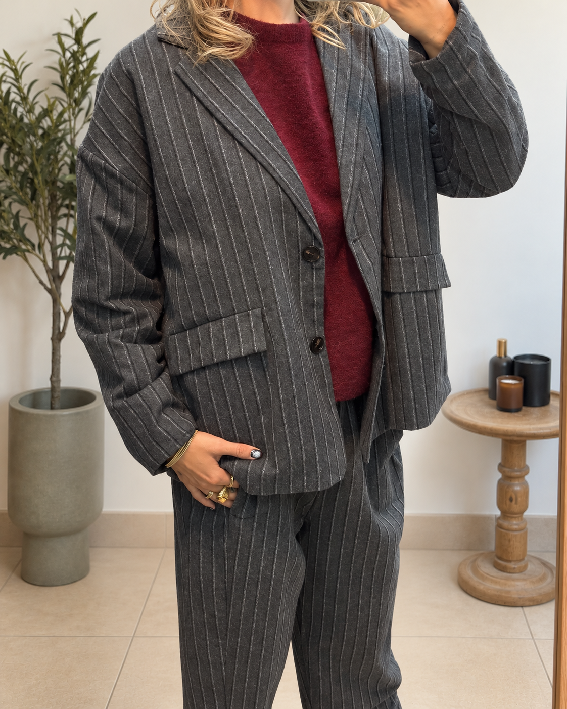 Blazer Juna anthracite rayé vue trois quarts