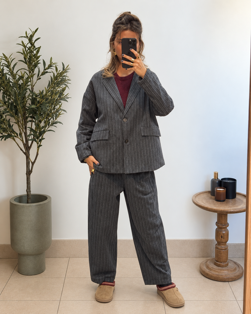 Ensemble blazer et pantalon Juna anthracite rayé
