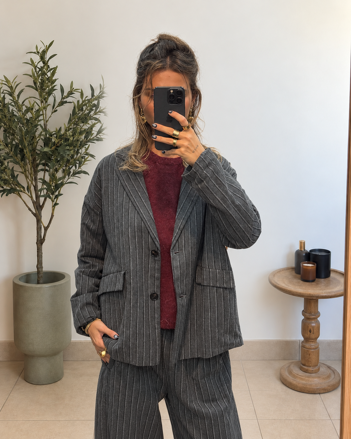 Blazer Juna anthracite à fines rayures, vue de face
