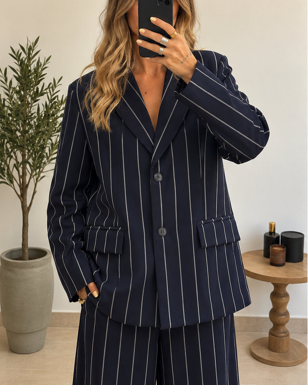 Blazer Nélia – Marine à fines rayures