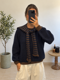 Pull Liora marine et chocolat, marinière rayée sur les épaules