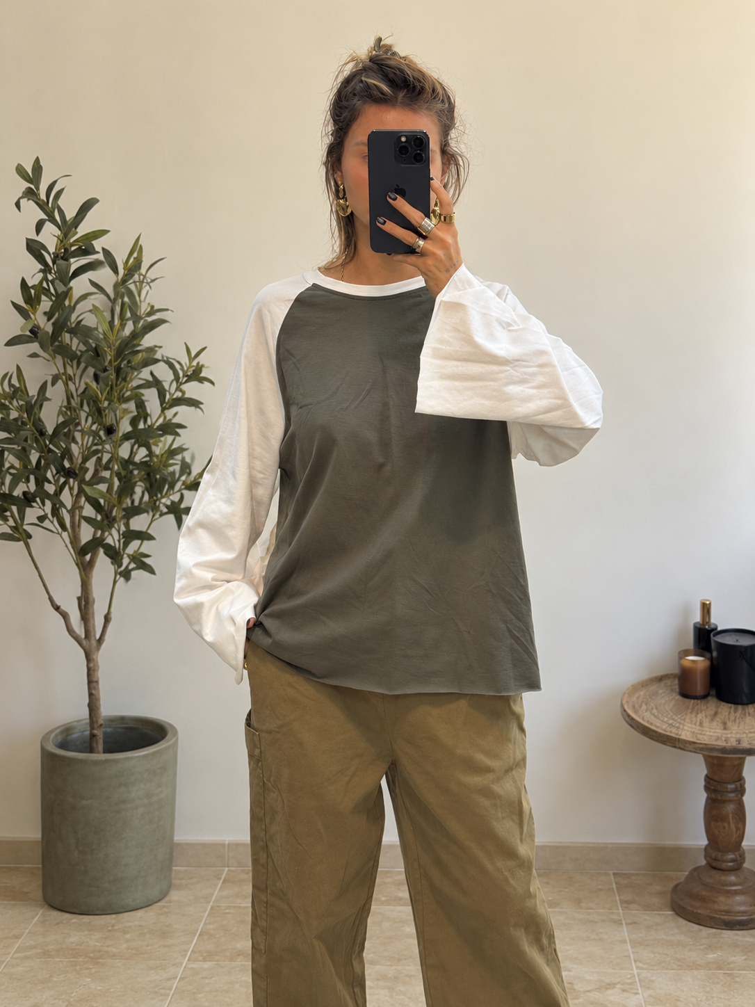 T-shirt Marlow 26 kaki et écru, vue de face