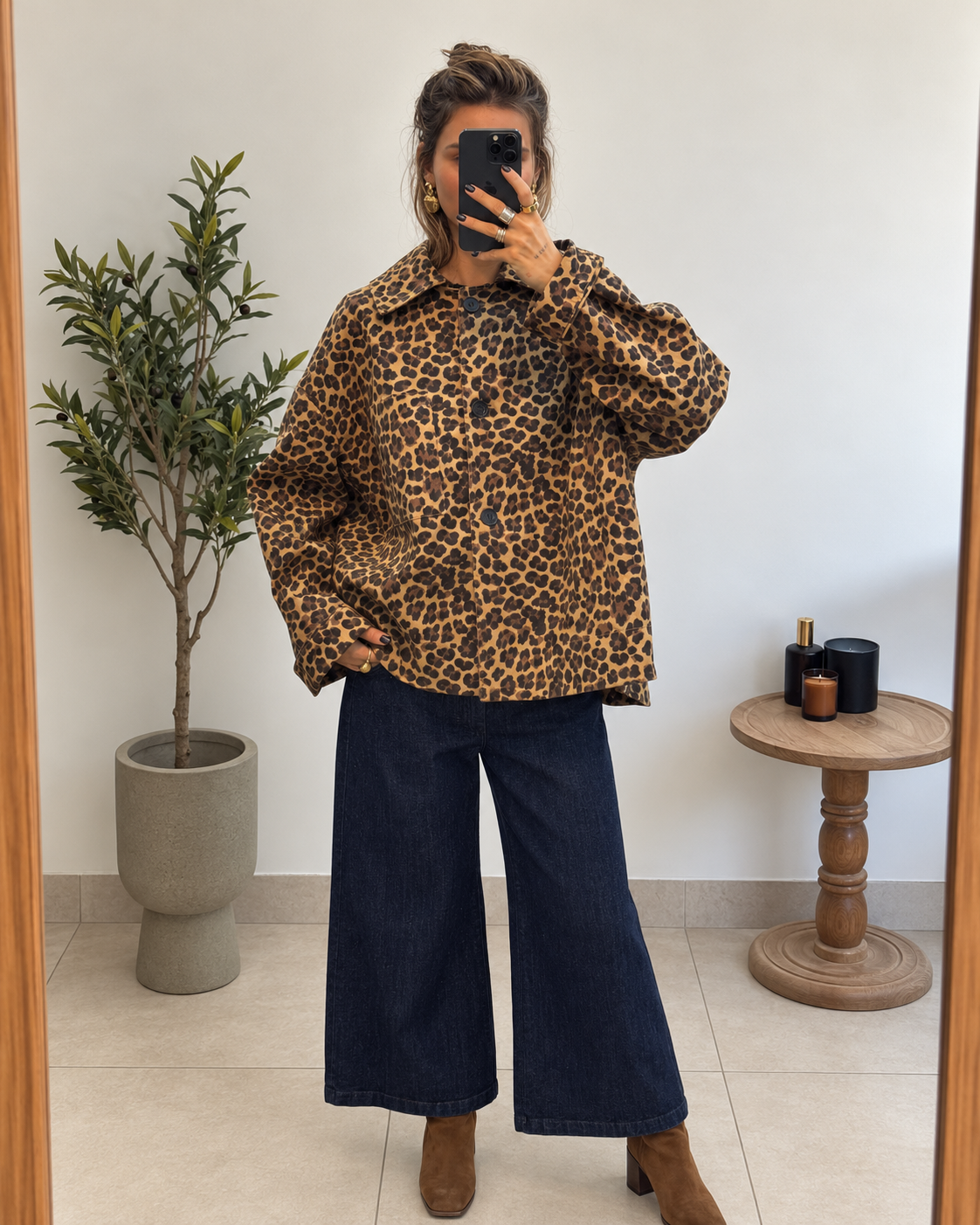 Veste Solane léopard camel de dos