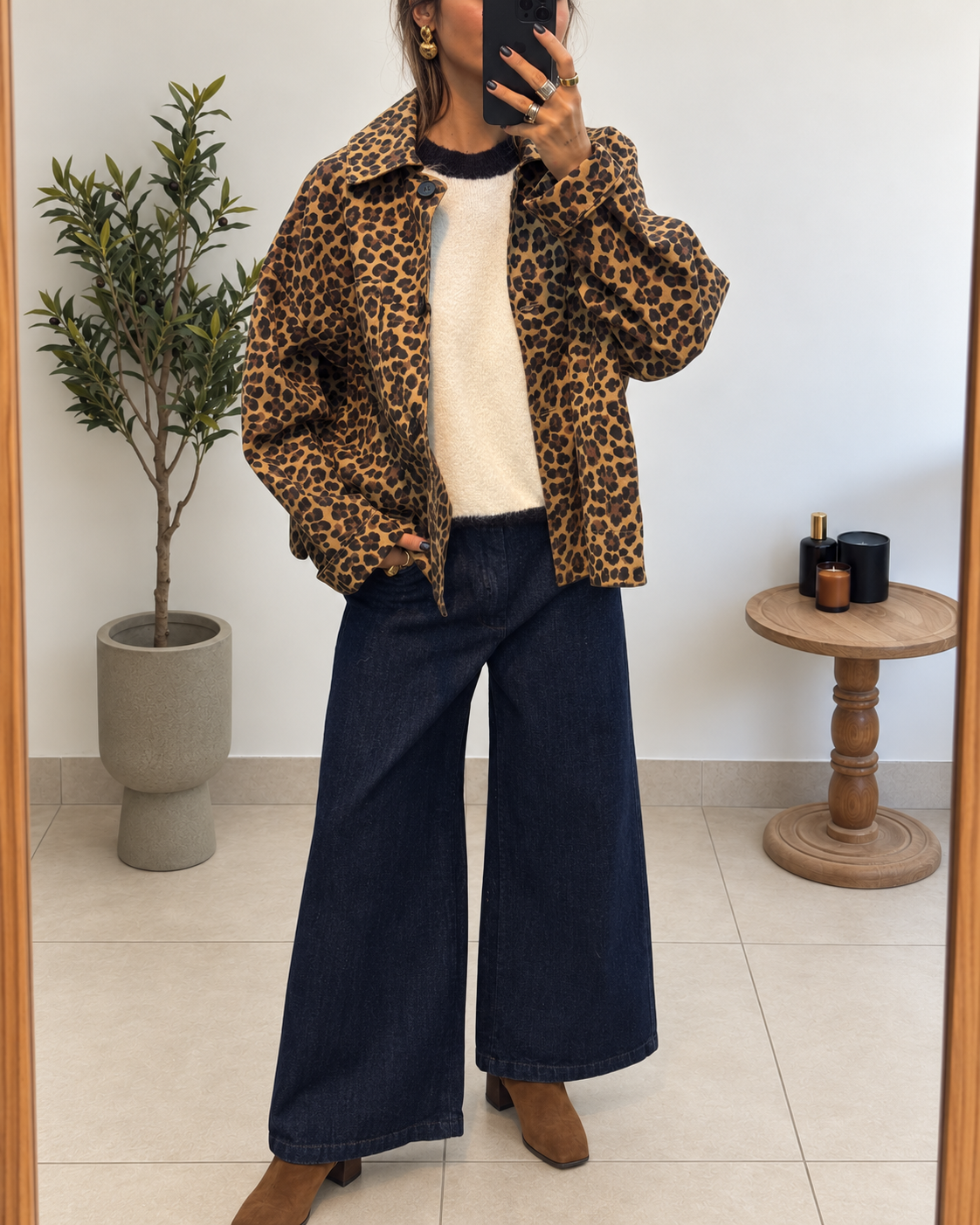 Veste Solane léopard camel en coton boutonnée de face
